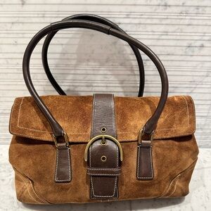 Coach Brown Suede and Leather Shoulder Bag